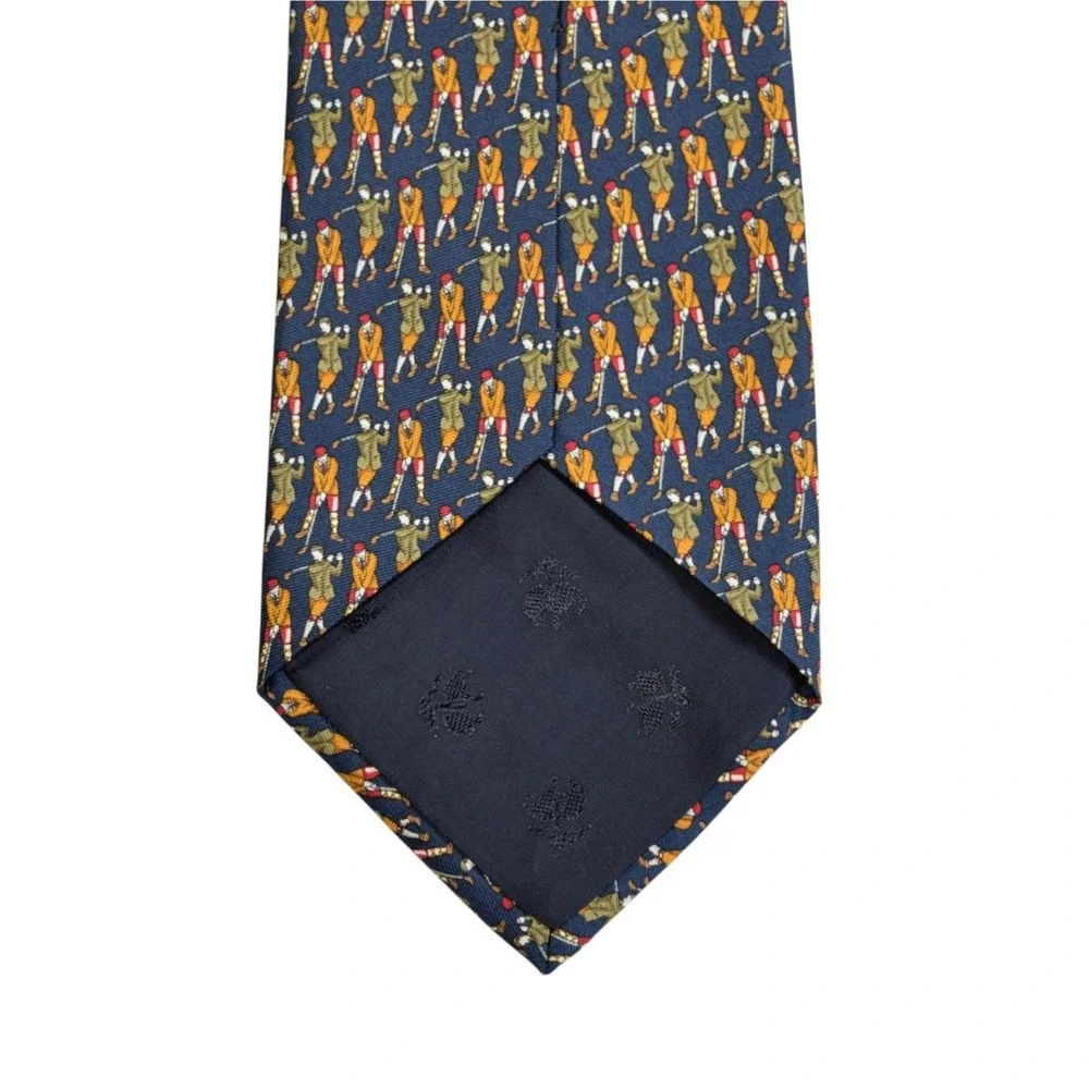 Brooks Brothers Makers Silk Tie Navy Blue Golf Pattern‎ Sport Novelty USA 58.5